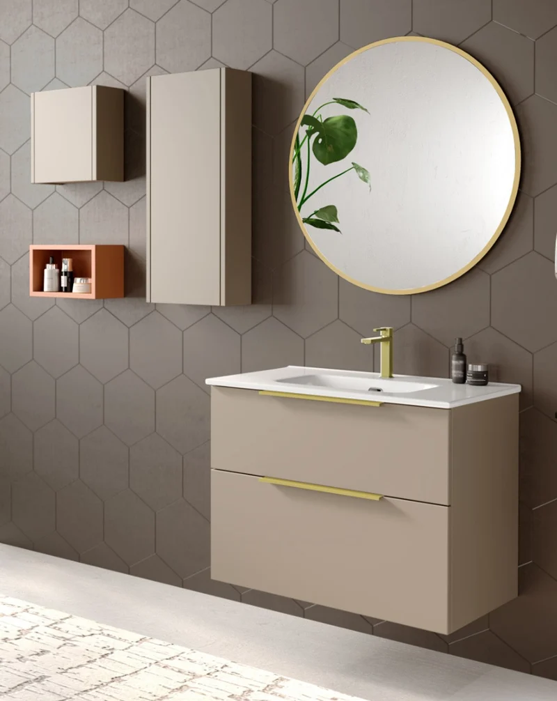 Galsaky Mueble de Baño Suspendido con Lavabo Cerámico | 2 cajones con Cierre Amortiguado y Organizador | Moka Mate