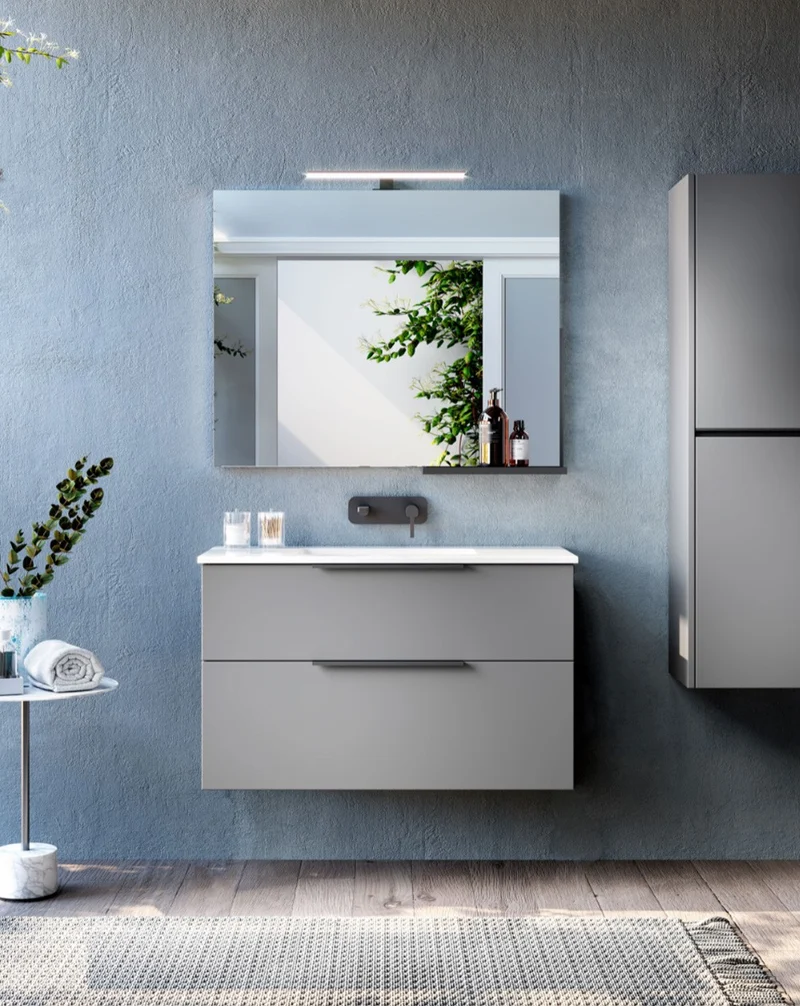 Galsaky Mueble de Baño Suspendido con Lavabo Cerámico | 2 cajones con Cierre Amortiguado y Organizador | Mist Mate