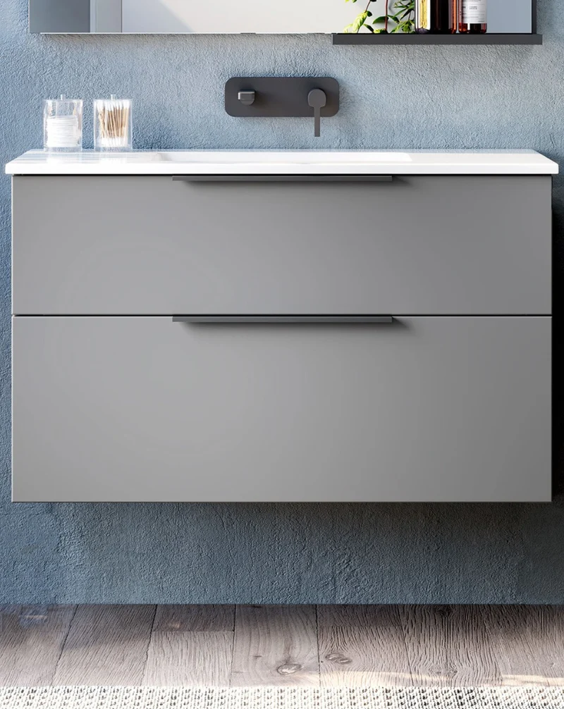 Galsaky Mueble de Baño Suspendido con Lavabo Cerámico | 2 cajones con Cierre Amortiguado y Organizador | Mist Mate