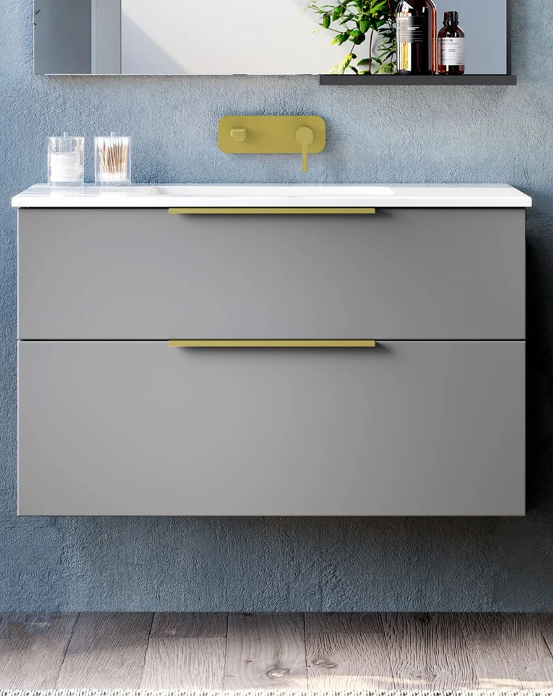 Galsaky Mueble de Baño Suspendido con Lavabo Cerámico | 2 cajones con Cierre Amortiguado y Organizador | Mist Mate