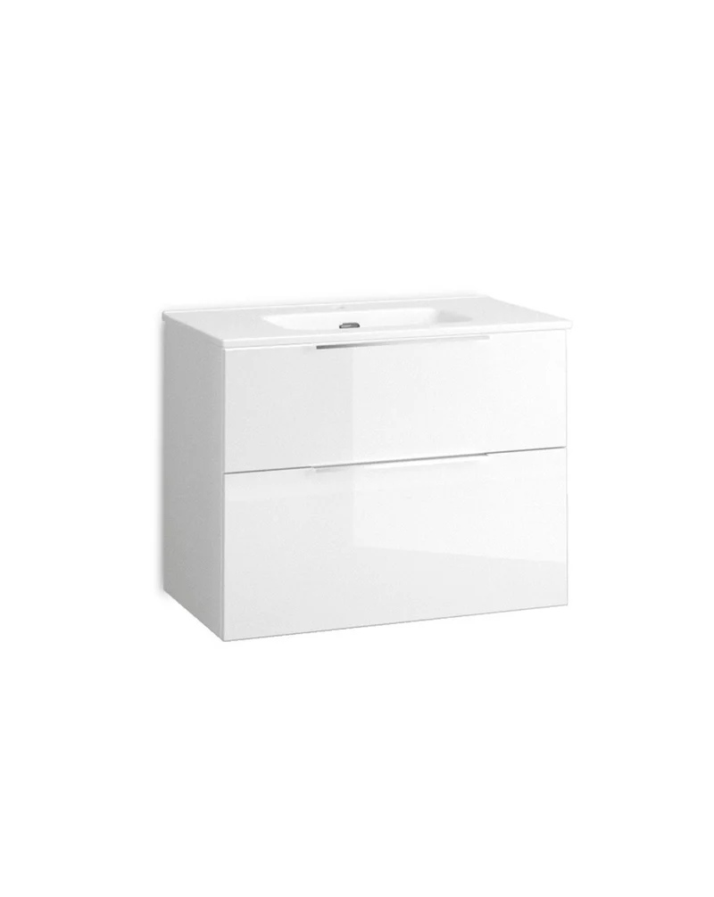 Galsaky Mueble de Baño Suspendido con Lavabo Cerámico | 2 cajones con Cierre Amortiguado y Organizador | Blanco Brillo