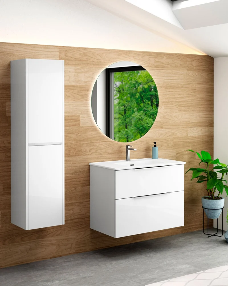 Galsaky Mueble de Baño Suspendido con Lavabo Cerámico | 2 cajones con Cierre Amortiguado y Organizador | Blanco Brillo