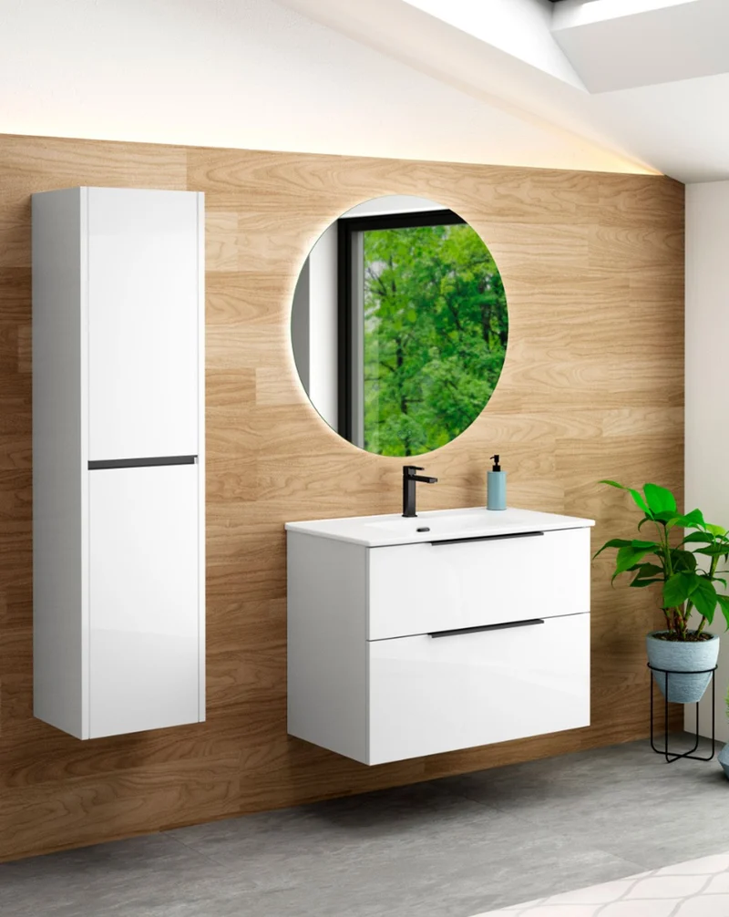 Galsaky Mueble de Baño Suspendido con Lavabo Cerámico | 2 cajones con Cierre Amortiguado y Organizador | Blanco Brillo