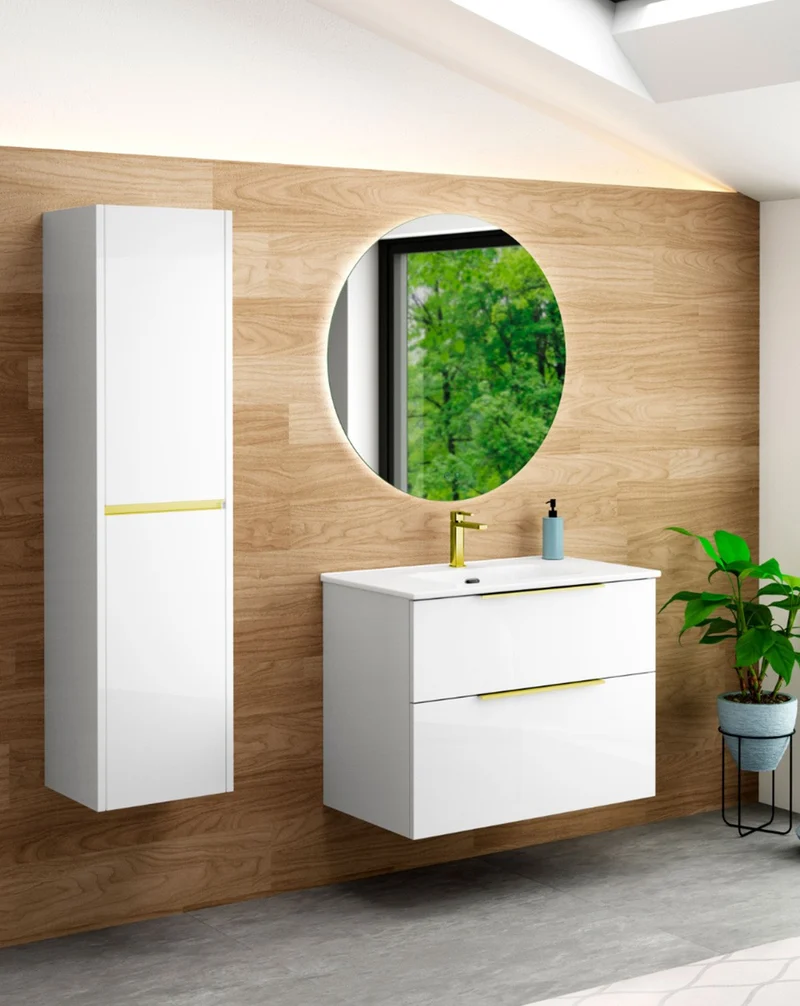 Galsaky Mueble de Baño Suspendido con Lavabo Cerámico | 2 cajones con Cierre Amortiguado y Organizador | Blanco Brillo