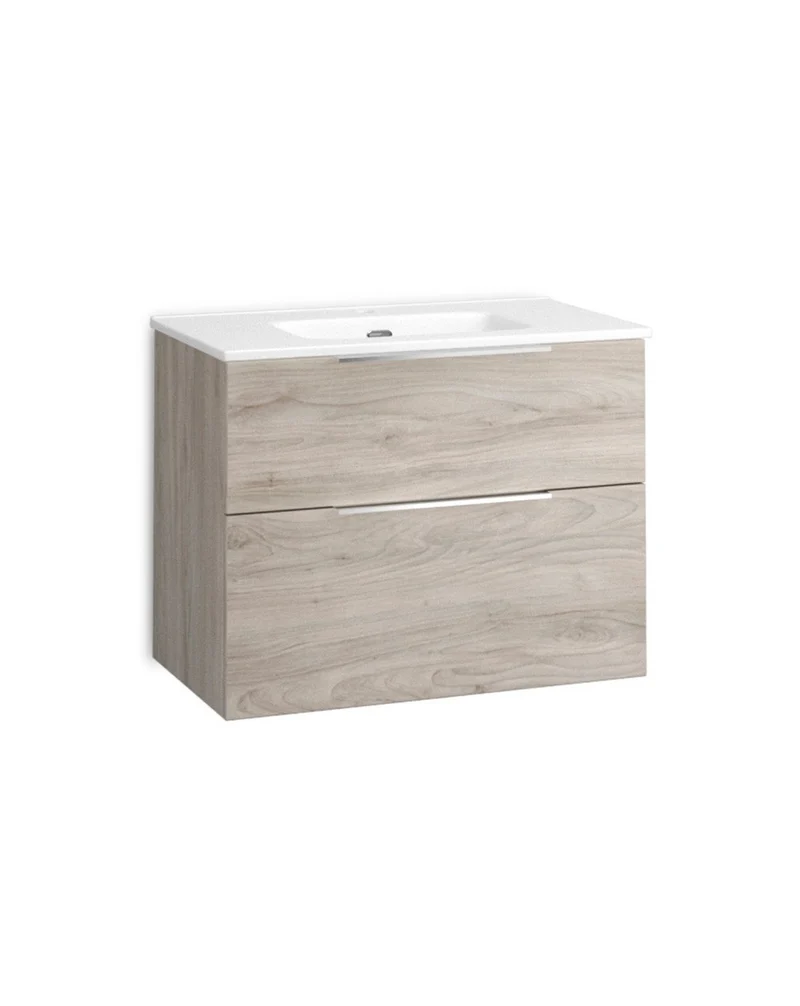 Galsaky Mueble de Baño Suspendido con Lavabo Cerámico | 2 cajones con Cierre Amortiguado y Organizador | Pino Gris
