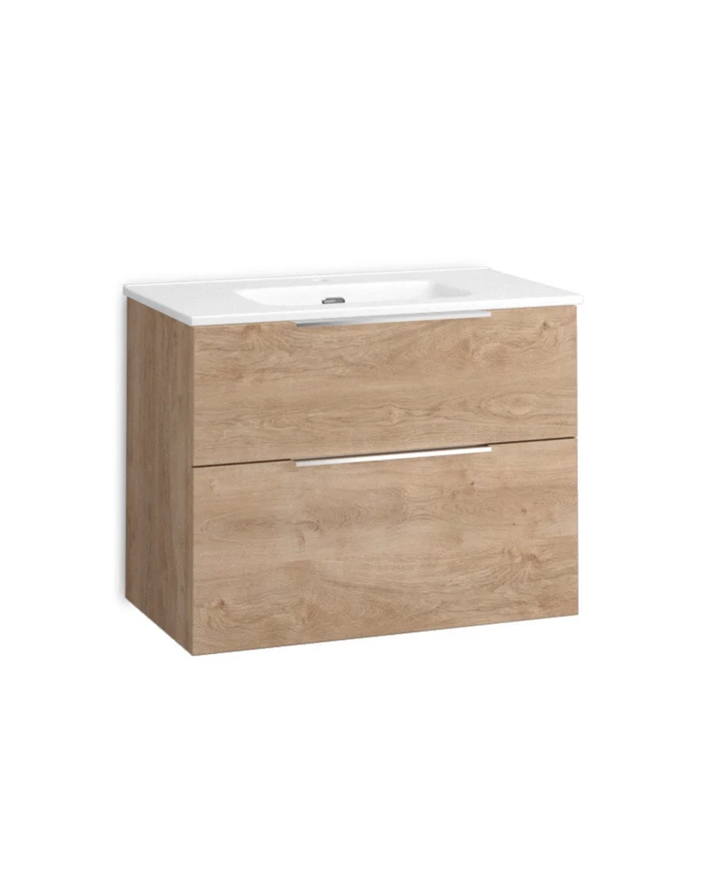 Galsaky Mueble de Baño Suspendido con Lavabo Cerámico | 2 cajones con Cierre Amortiguado y Organizador | Roble Natural