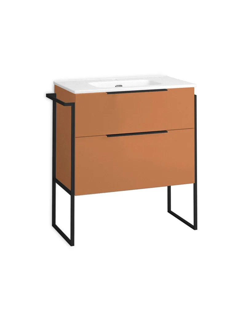 Galsaky Industrial Mueble de Baño Al Suelo con Lavabo Cerámico | 2 cajones con Cierre Amortiguado y Organizador | Sunset Mate