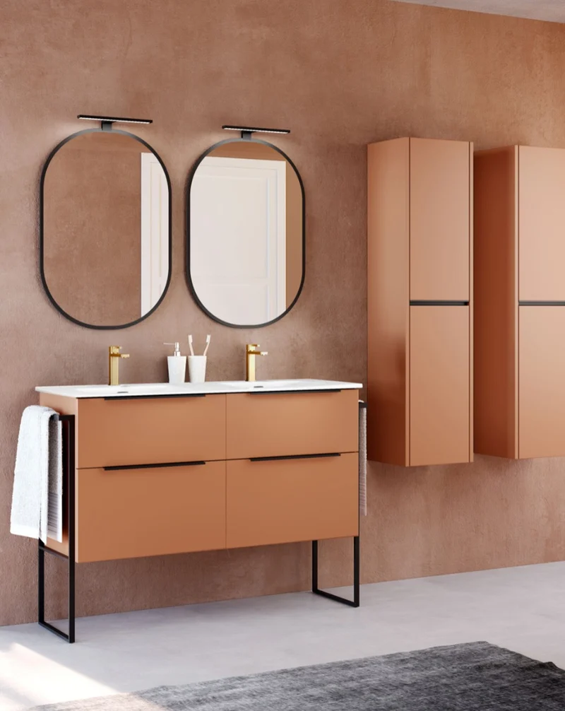 Galsaky Industrial Mueble de Baño Al Suelo con Lavabo Cerámico | 2 cajones con Cierre Amortiguado y Organizador | Sunset Mate