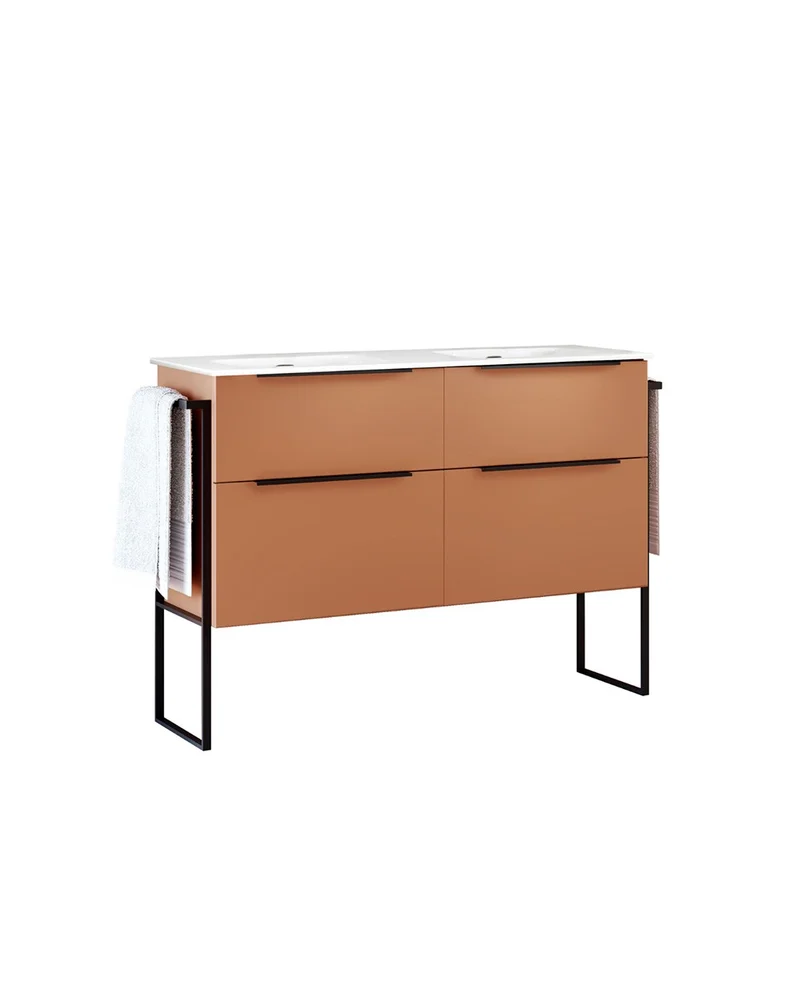 Galsaky Industrial Mueble de Baño Al Suelo con Lavabo Cerámico | 2 cajones con Cierre Amortiguado y Organizador | Sunset Mate