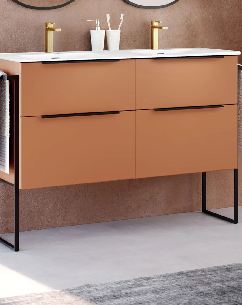 Galsaky Industrial Mueble de Baño Al Suelo con Lavabo Cerámico | 2 cajones con Cierre Amortiguado y Organizador | Sunset Mate