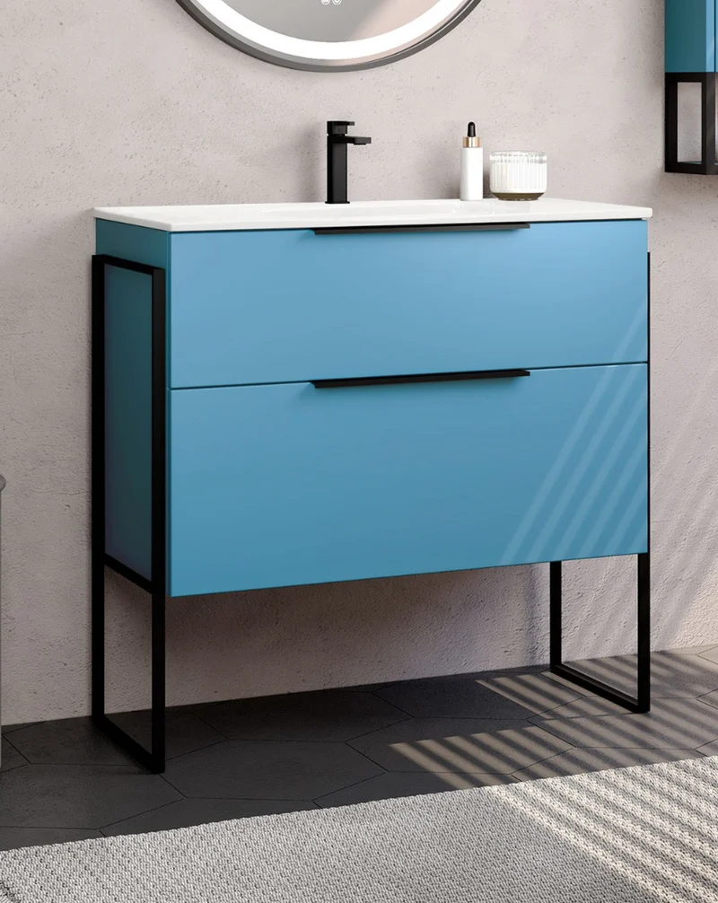 Galsaky Industrial Mueble de Baño Al Suelo con Lavabo Cerámico | 2 cajones con Cierre Amortiguado y Organizador | Island Mate