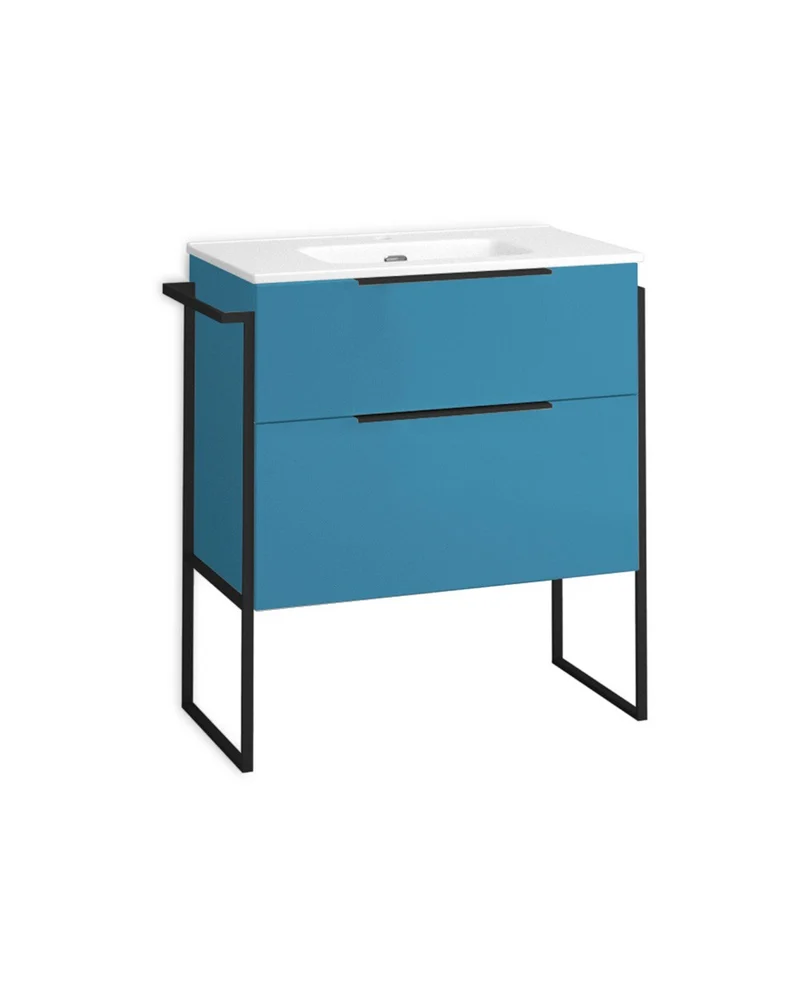 Galsaky Industrial Mueble de Baño Al Suelo con Lavabo Cerámico | 2 cajones con Cierre Amortiguado y Organizador | Island Mate