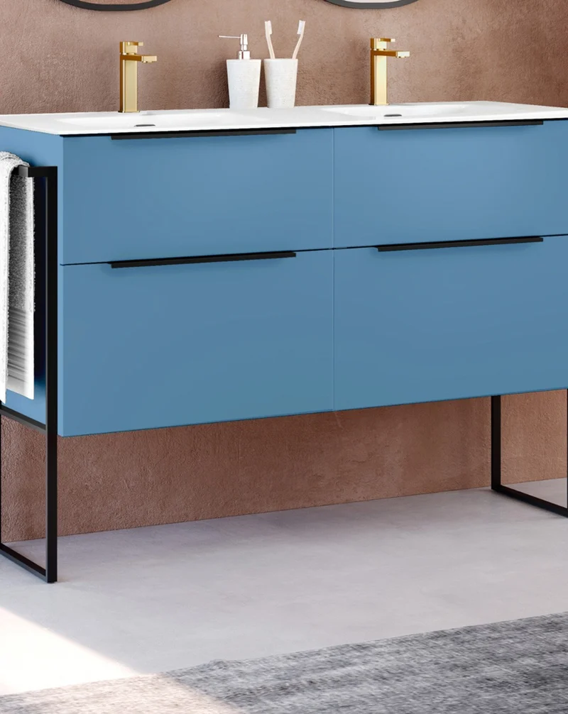 Galsaky Industrial Mueble de Baño Al Suelo con Lavabo Cerámico | 2 cajones con Cierre Amortiguado y Organizador | Island Mate