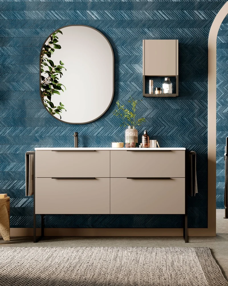 Galsaky Industrial Mueble de Baño Al Suelo con Lavabo Cerámico | 2 cajones con Cierre Amortiguado y Organizador | Moka Mate