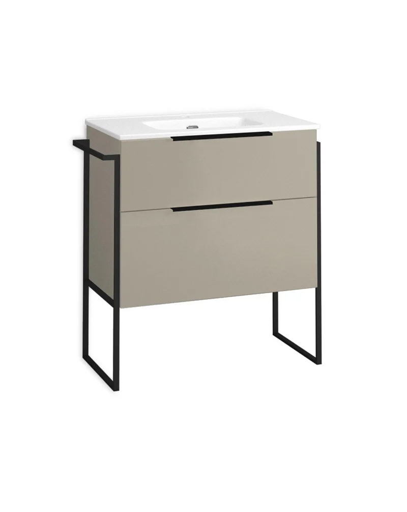 Galsaky Industrial Mueble de Baño Al Suelo con Lavabo Cerámico | 2 cajones con Cierre Amortiguado y Organizador | Moka Mate