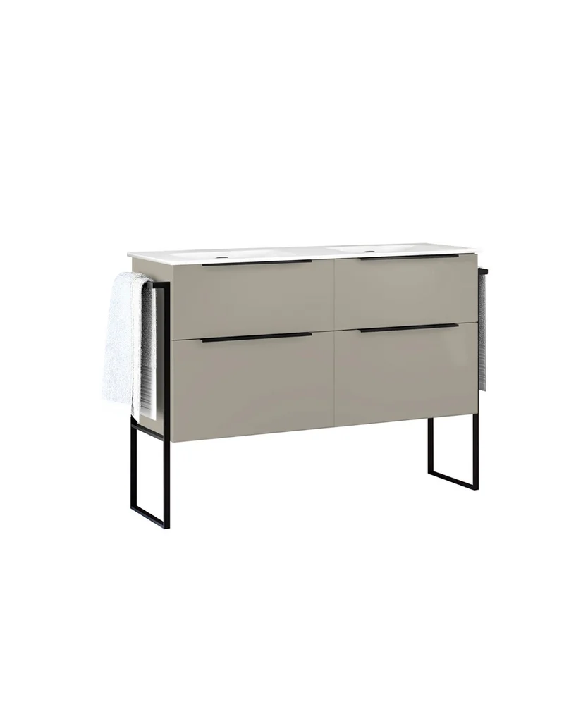 Galsaky Industrial Mueble de Baño Al Suelo con Lavabo Cerámico | 2 cajones con Cierre Amortiguado y Organizador | Moka Mate