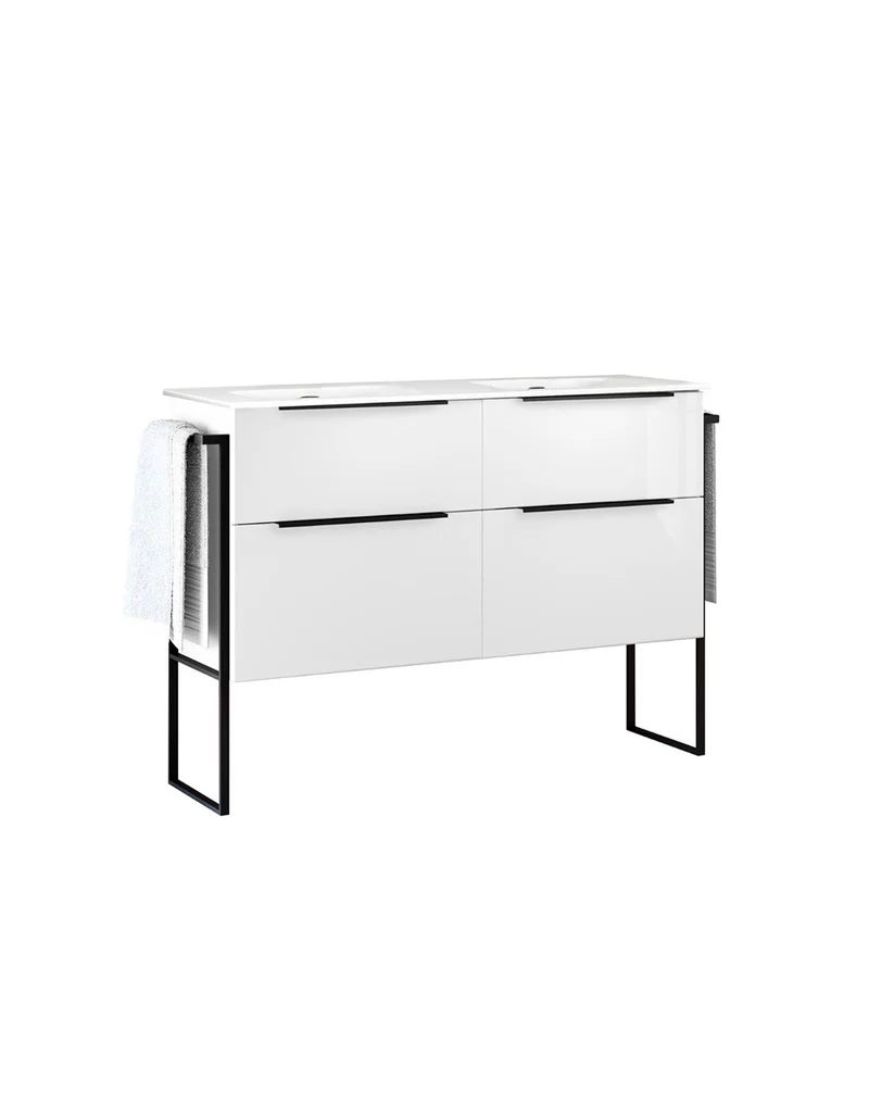 Galsaky Industrial Mueble de Baño Al Suelo con Lavabo Cerámico | 2 cajones con Cierre Amortiguado y Organizador | Blanco Brillo