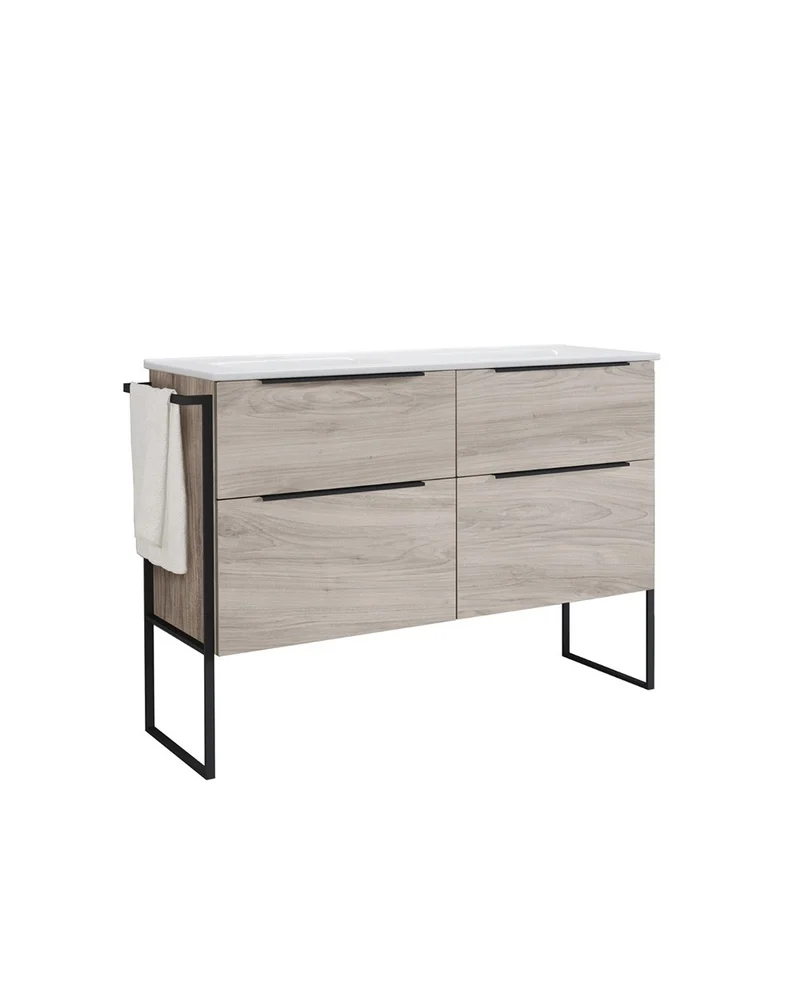 Galsaky Industrial Mueble de Baño Al Suelo con Lavabo Cerámico | 2 cajones con Cierre Amortiguado y Organizador | Pino Gris