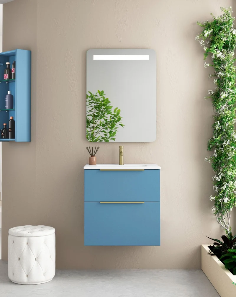 Comet Mueble de Baño Suspendido Fondo Reducido | 2 Cajones con Cierre Amortiguado y Lavabo Cerámico | Island Mate