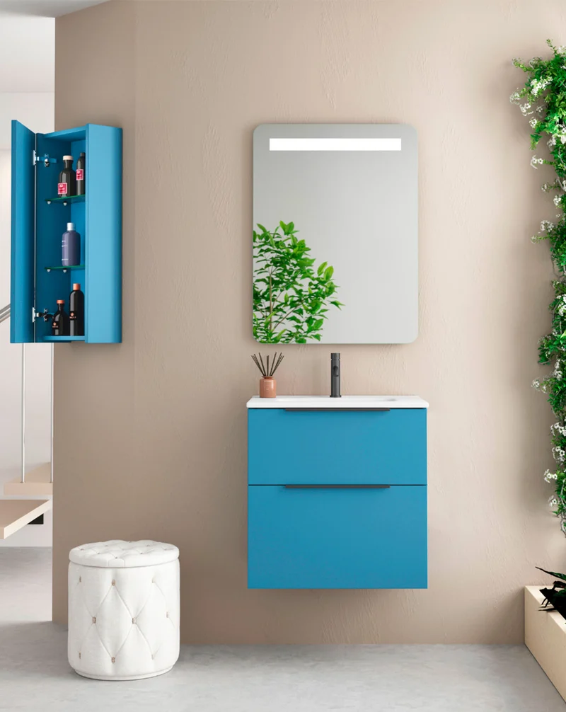 Comet Mueble de Baño Suspendido Fondo Reducido | 2 Cajones con Cierre Amortiguado y Lavabo Cerámico | Island Mate