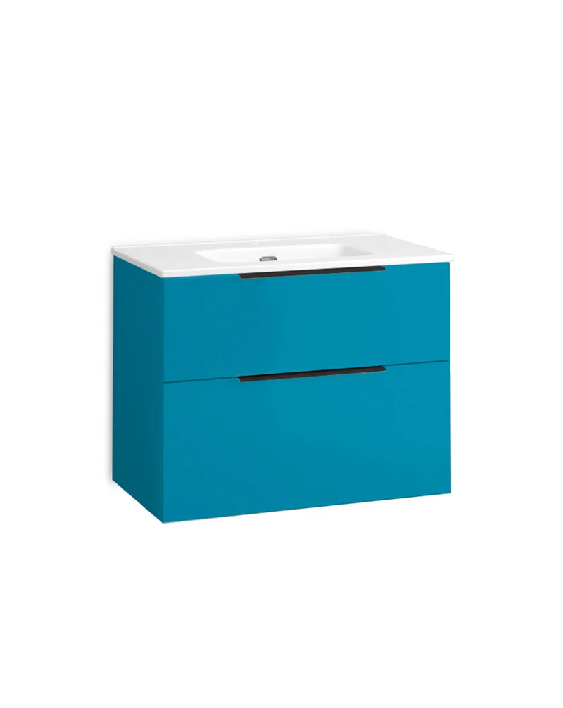 Comet Mueble de Baño Suspendido Fondo Reducido | 2 Cajones con Cierre Amortiguado y Lavabo Cerámico | Island Mate