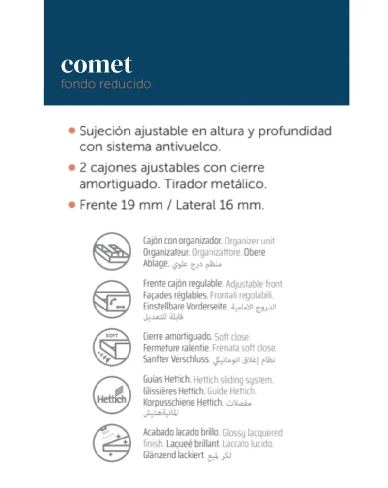 Comet Mueble de Baño Suspendido Fondo Reducido | 2 Cajones con Cierre Amortiguado y Lavabo Cerámico | Island Mate