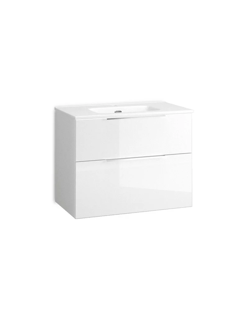 Comet Mueble de Baño Suspendido Fondo Reducido | 2 Cajones con Cierre Amortiguado y Lavabo Cerámico | Blanco Brillo