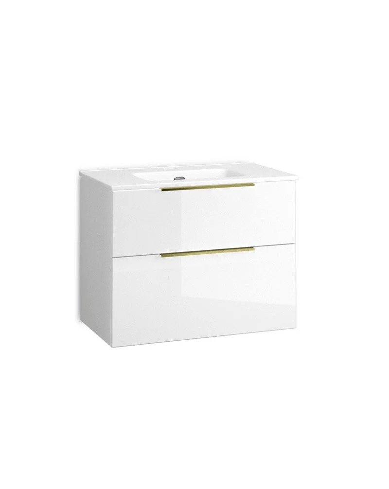 Comet Mueble de Baño Suspendido Fondo Reducido | 2 Cajones con Cierre Amortiguado y Lavabo Cerámico | Blanco Brillo