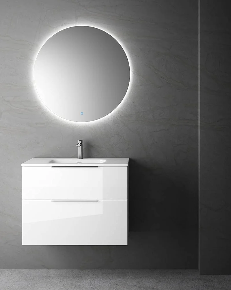Comet Mueble de Baño Suspendido Fondo Reducido | 2 Cajones con Cierre Amortiguado y Lavabo Cerámico | Blanco Brillo