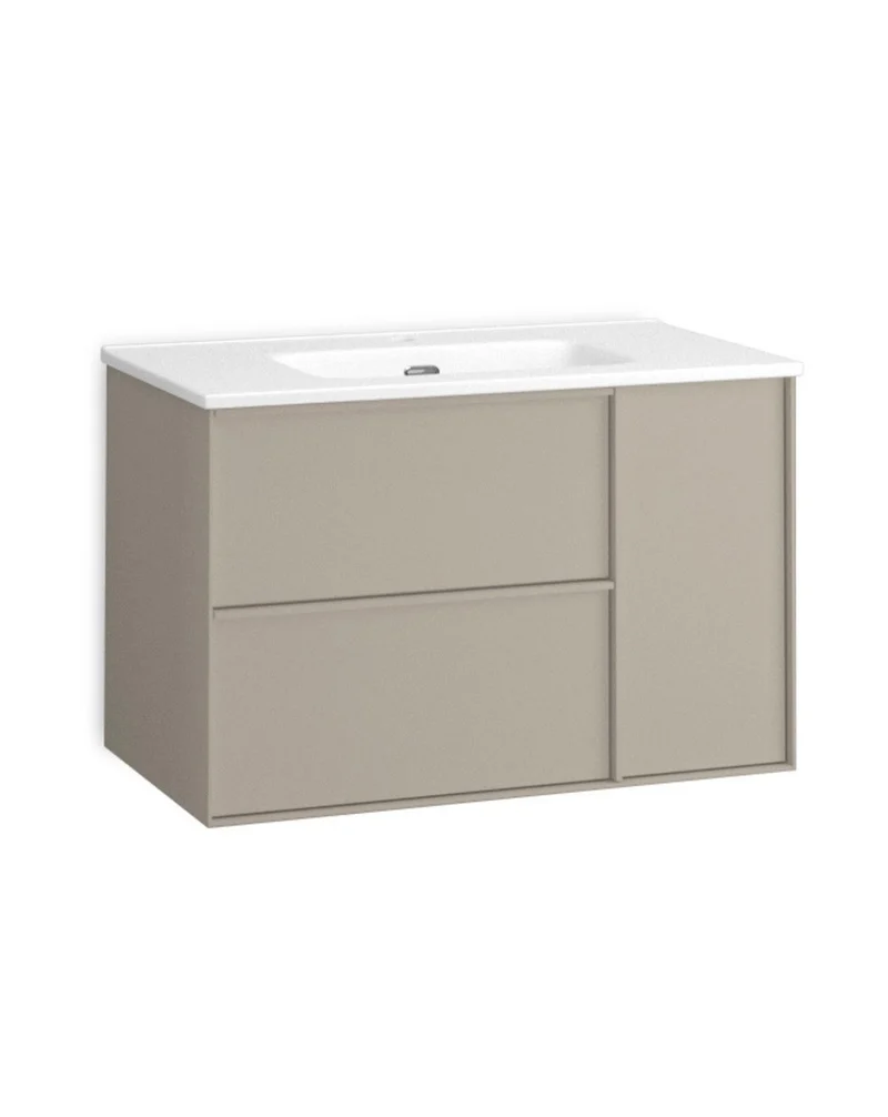 Oslo Mueble de Baño Suspendido con Lavabo Cerámico | Puerta Lateral con Cierre Amortiguado y Organizador | Moka Mate