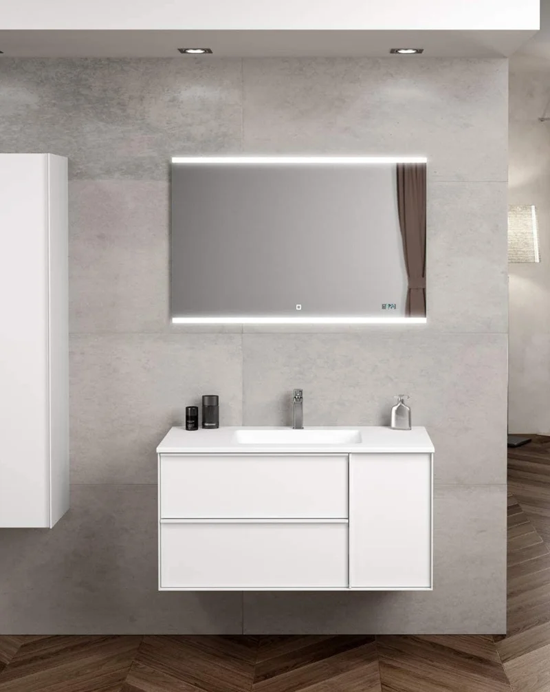Oslo Mueble de Baño Suspendido con Lavabo Cerámico | Puerta Lateral con Cierre Amortiguado y Organizador | Blanco Mate