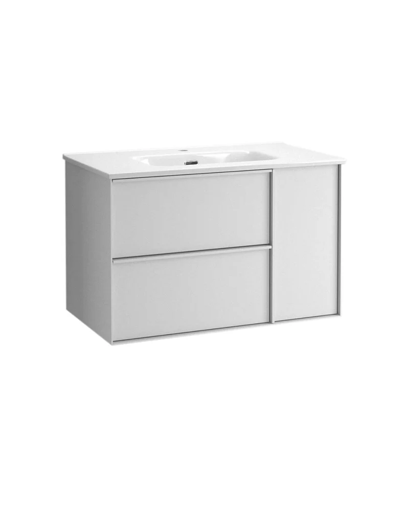 Oslo Mueble de Baño Suspendido con Lavabo Cerámico | Puerta Lateral con Cierre Amortiguado y Organizador | Blanco Mate