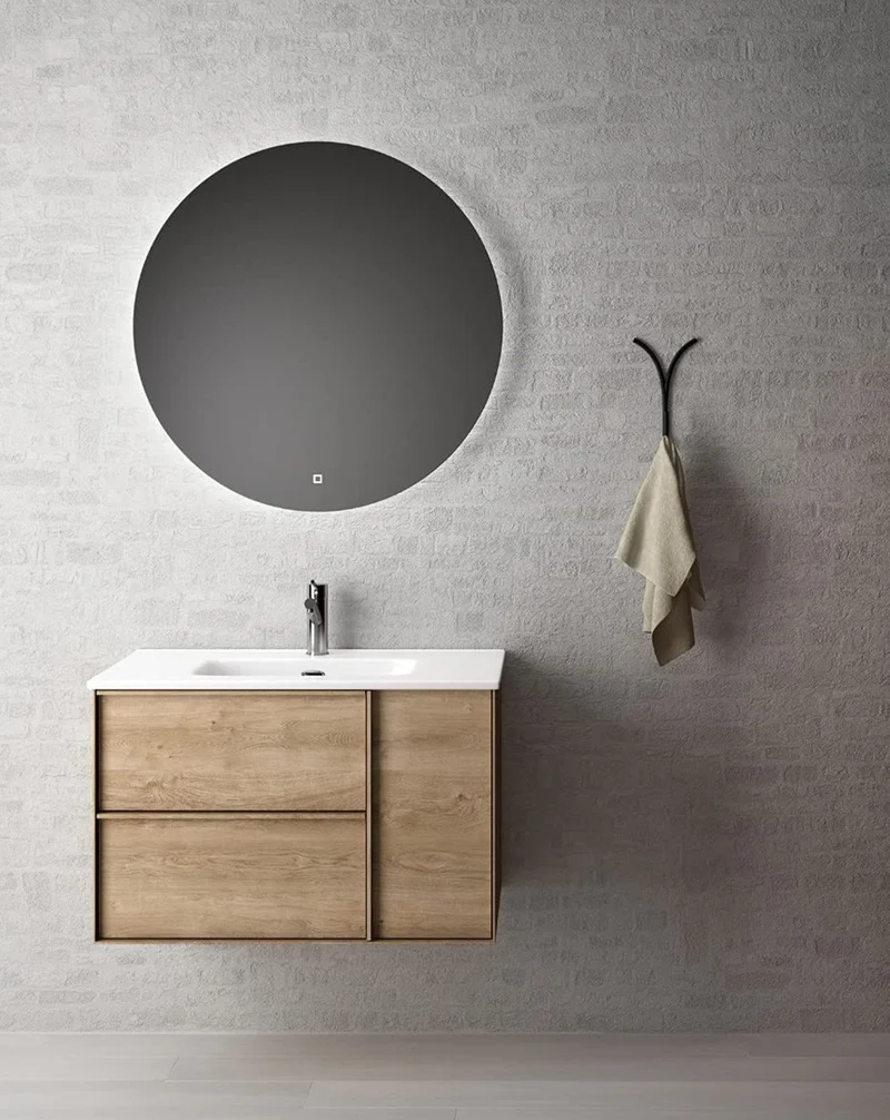 Oslo Mueble de Baño Suspendido con Lavabo Cerámico | Puerta Lateral con Cierre Amortiguado y Organizador | Roble Natural