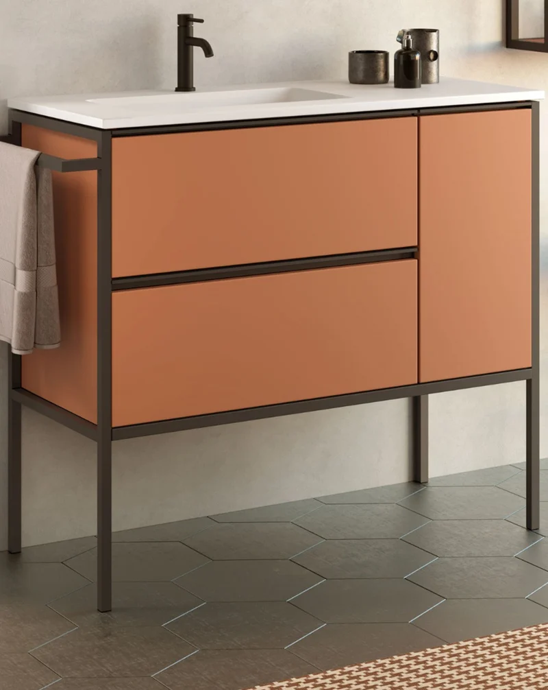Avant Mueble de Baño Al Suelo con Lavabo Cerámico | 2 cajones y Puerta Lateral con Cierre Amortiguado y Organizador | Sunset Mate