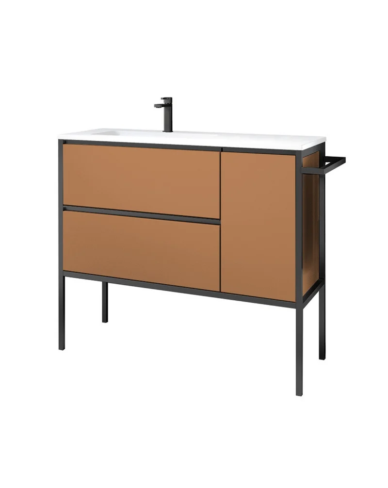Avant Mueble de Baño Al Suelo con Lavabo Cerámico | 2 cajones y Puerta Lateral con Cierre Amortiguado y Organizador | Sunset Mate