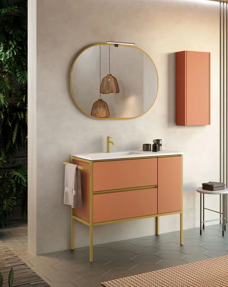 Avant Mueble de Baño Al Suelo con Lavabo Cerámico | 2 cajones y Puerta Lateral con Cierre Amortiguado y Organizador | Sunset Mate