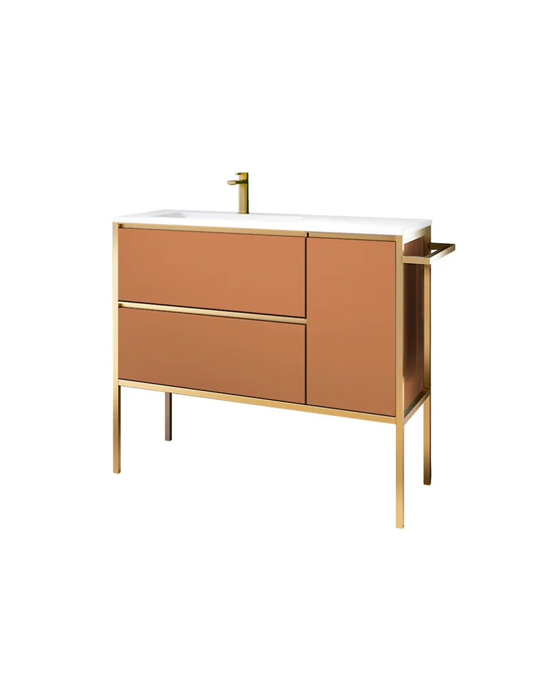 Avant Mueble de Baño Al Suelo con Lavabo Cerámico | 2 cajones y Puerta Lateral con Cierre Amortiguado y Organizador | Sunset Mate