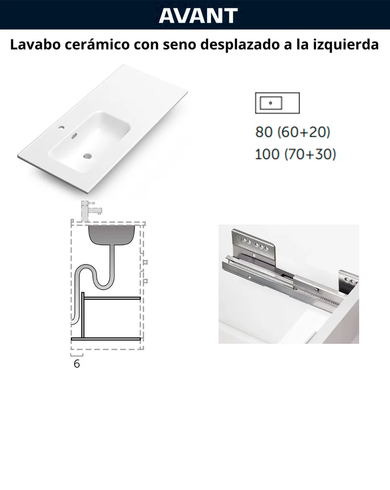 Avant Mueble de Baño Al Suelo con Lavabo Cerámico | 2 cajones y Puerta Lateral con Cierre Amortiguado y Organizador | Sunset Mate