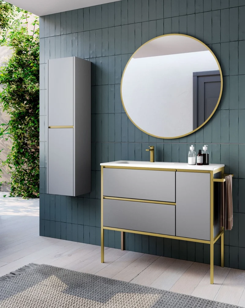 Avant Mueble de Baño Al Suelo con Lavabo Cerámico | 2 cajones y Puerta Lateral con Cierre Amortiguado y Organizador | Mist Mate