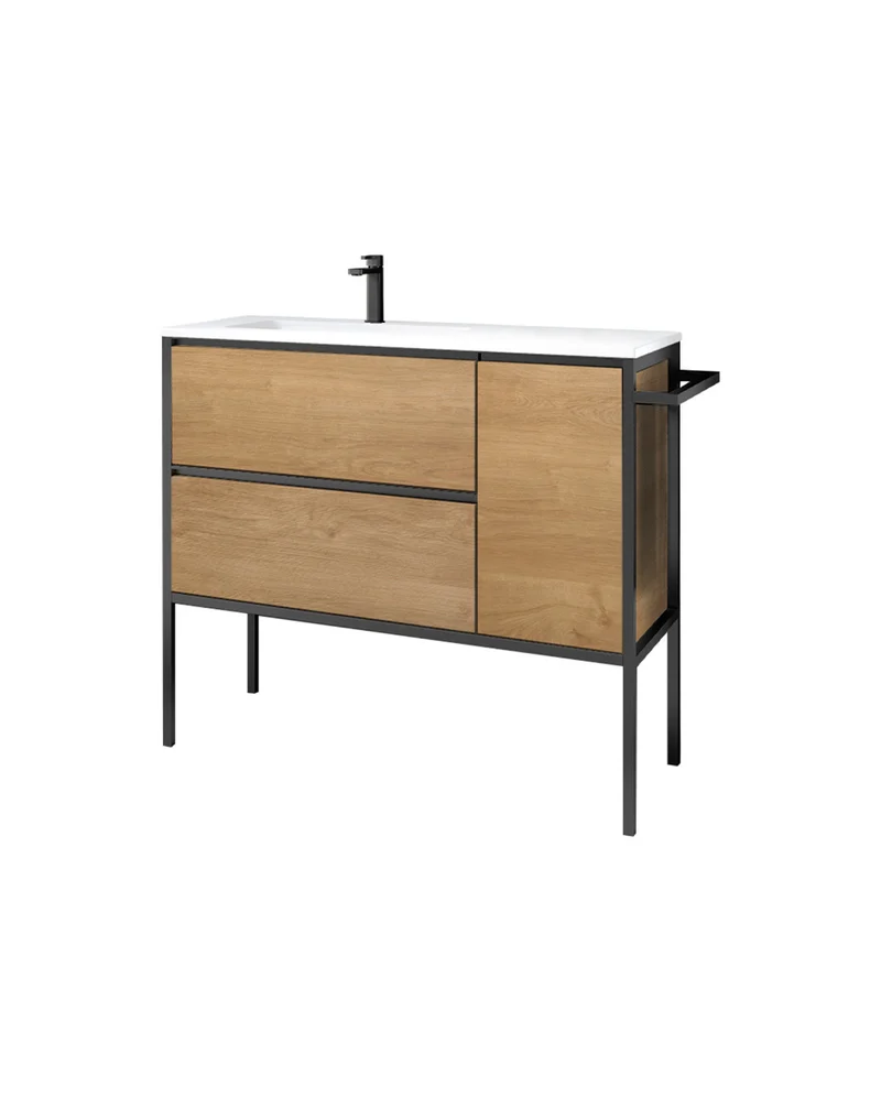 Avant Mueble de Baño Al Suelo con Lavabo Cerámico | 2 cajones y Puerta Lateral con Cierre Amortiguado y Organizador | Roble Natural