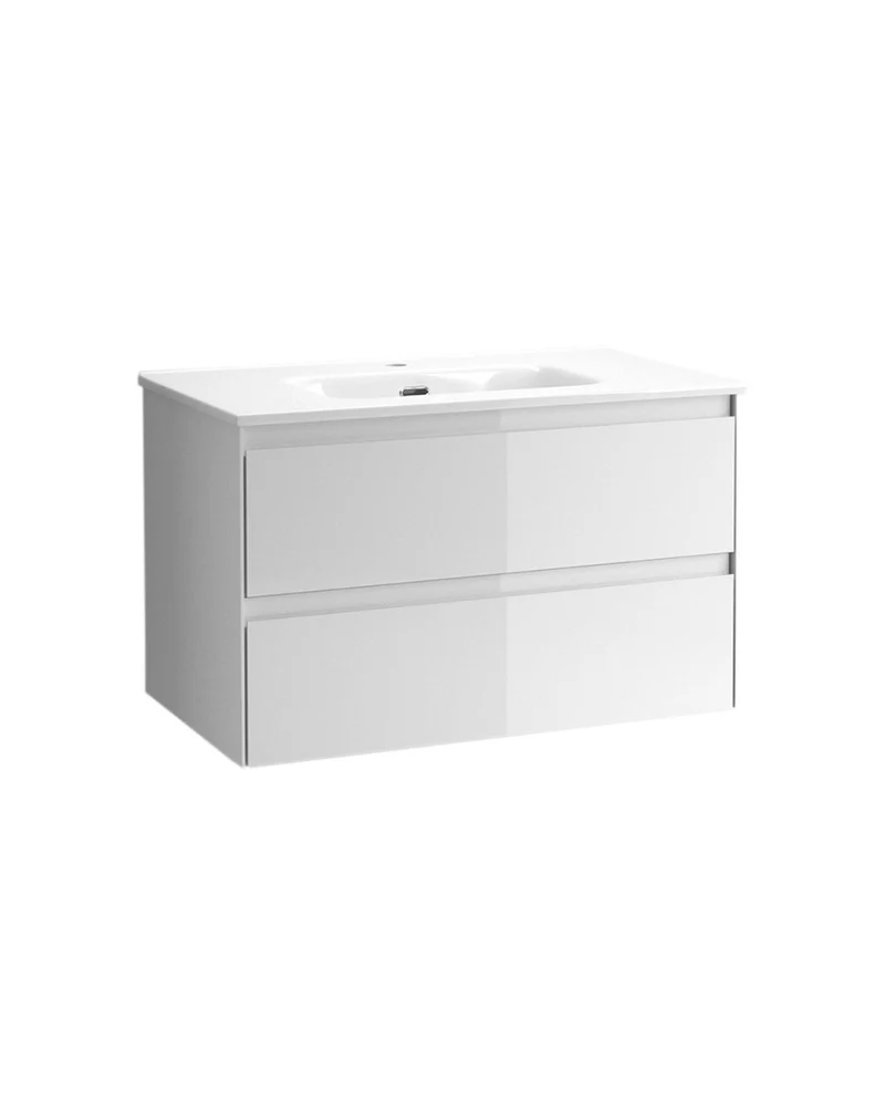 Praga Mueble de Baño Suspendido con Lavabo Cerámico | Mueble Baño Volado de 2 cajones | Blanco Brillo