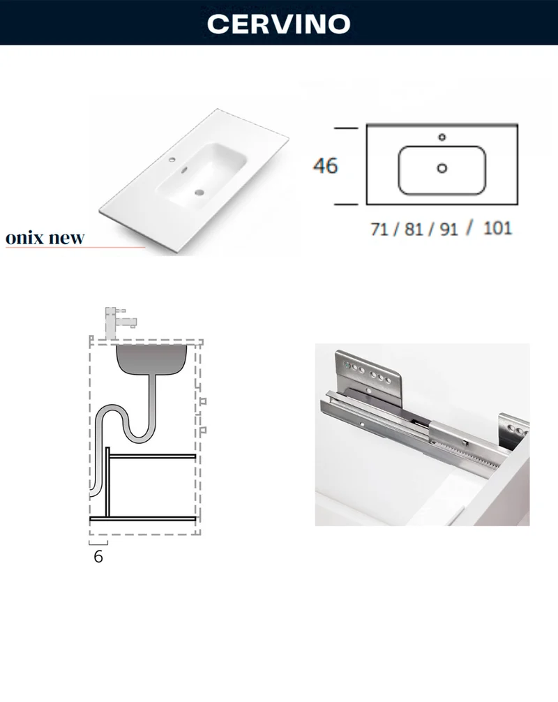 Cervino Mueble de Baño al Suelo con Lavabo Cerámico | 3 cajones y 1 Puerta con Cierre Amortiguado | Blanco Brillo