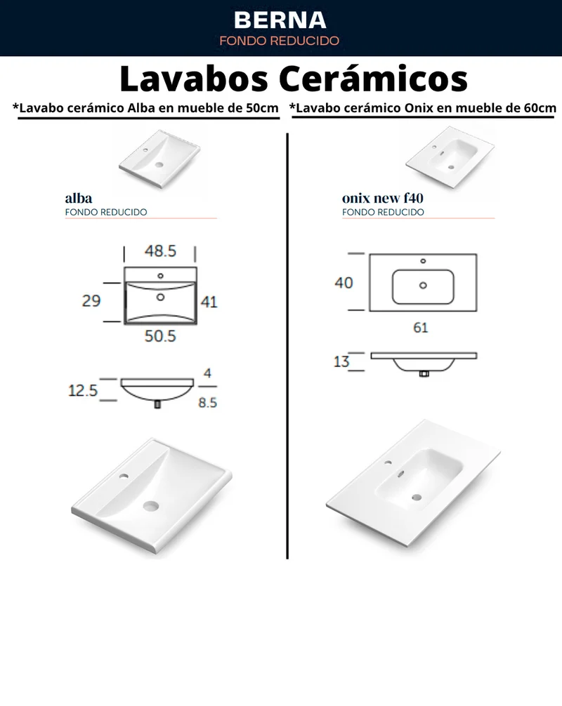 Berna Mueble de Baño al Suelo con Lavabo Cerámico de Fondo Reducido | 2 Cajones con Cierre Amortiguado y Organizador | Roble Natural