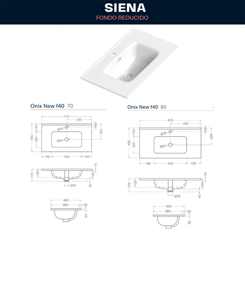 Siena Mueble de Baño al Suelo con Lavabo Cerámico de Fondo Reducido | Guías Hettich | Blanco Brillo