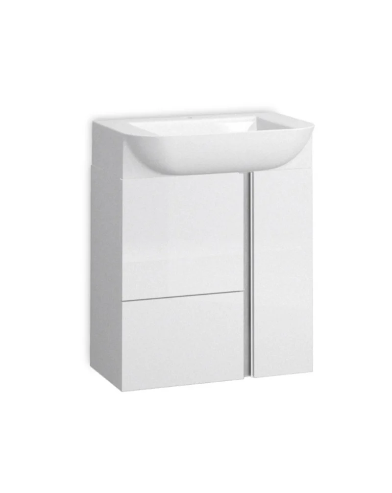 Versa 55 Mueble de Baño Suspendido a Pared Fondo Reducido | 1 cajón 2 Puertas con Lavabo Cerámico | 55cm | Blanco Brillo