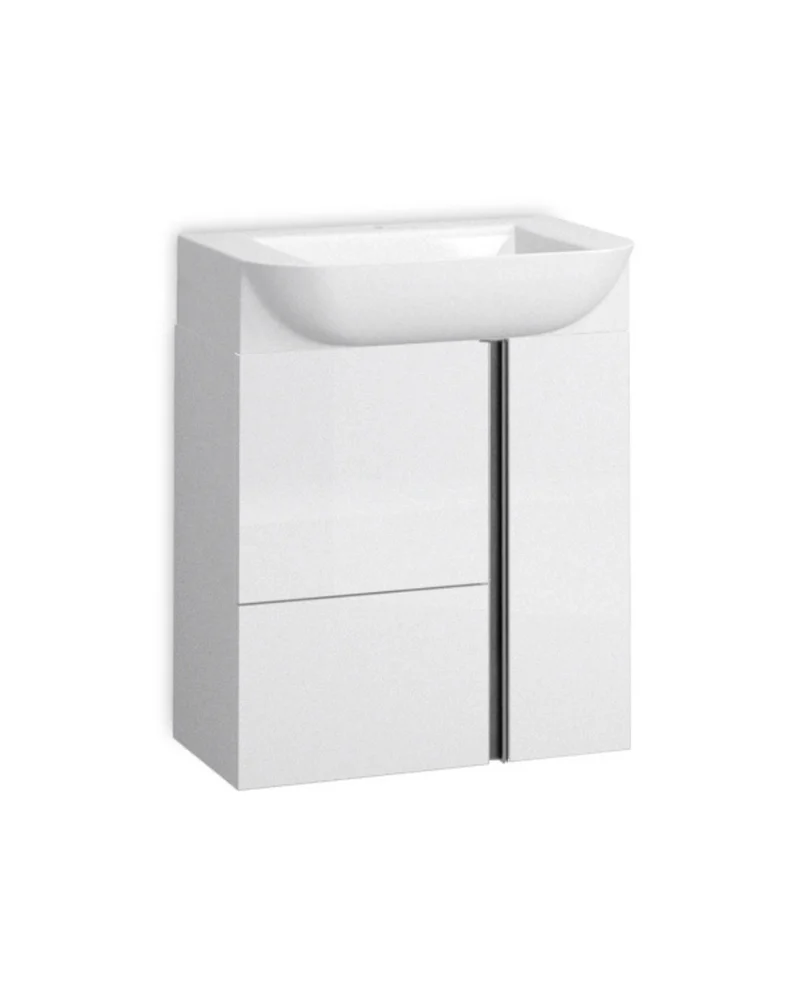 Versa 55 Mueble de Baño Suspendido a Pared Fondo Reducido | 1 cajón 2 Puertas con Lavabo Cerámico | 55cm | Blanco Brillo