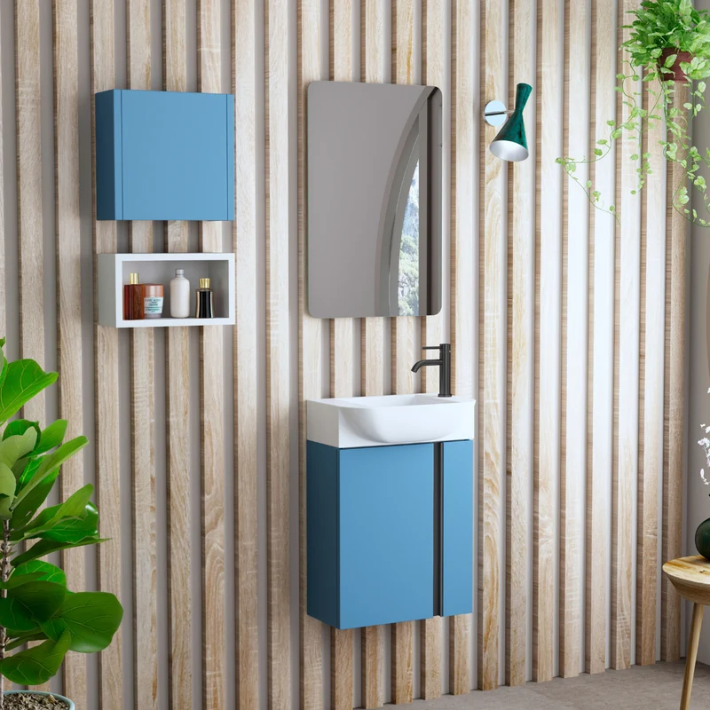 Versa 45 Mueble de Baño Suspendido a Pared Fondo Reducido | Mueble Aseo Volado Pequeño de 1 Puerta y Lavabo Cerámico | 45cm | Island Mate