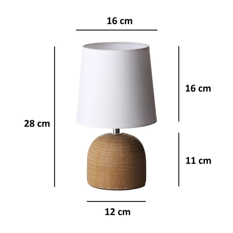 Lámpara de mesa de cerámica marrón y pantalla blanca cónica de 16x28 cm