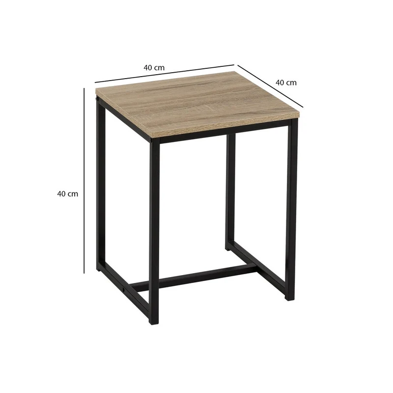 Mesita auxiliar cuadrada de acero negro y madera Factory de 40x40x50cm
