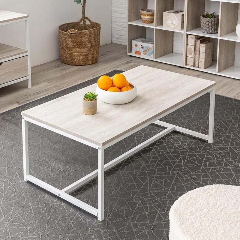Mesa de centro Urban de metal blanco y tablero con vetas de 100x50x36 cm